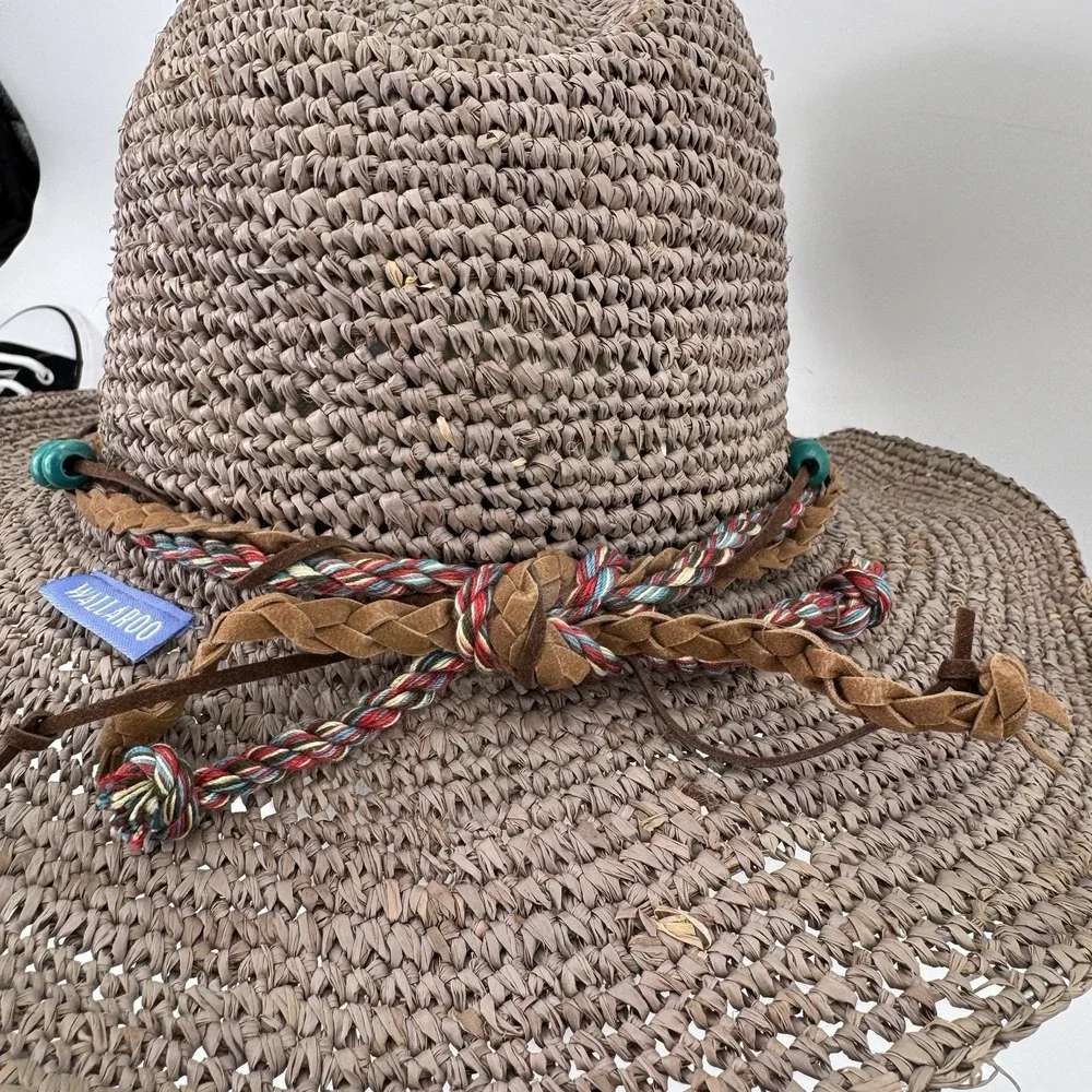 Wallaroo Neutral Straw Beach Sun Hat with Braided Accent